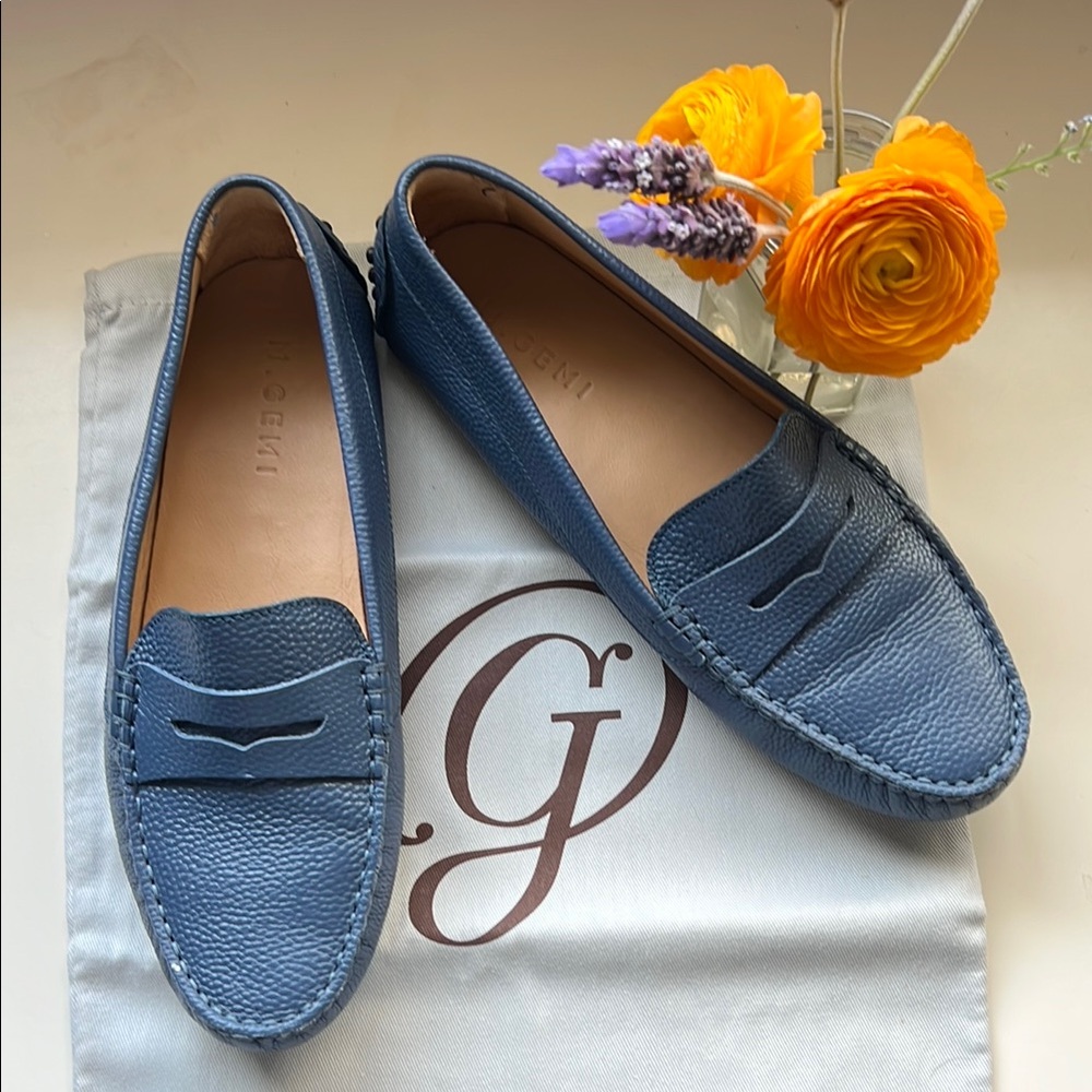 M. Gemi Blue Driver Leather Loafers